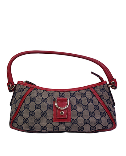 Mini Abbey D Ring Pochette, &pound;125, Handbags, Beige/Blue/Red, Canvas, Front view